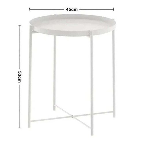 طاولة ZENHOME دائرية من الفولاذ باللون الأبيض 45 × 53 × 45 سم