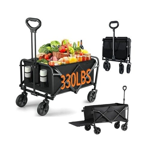 🛒 عربة تخييم قابلة للطي لجميع التضاريس بمقبض قابل للتعديل وفرامل – تصميم عملي للتنقل بكل راحة 200كج