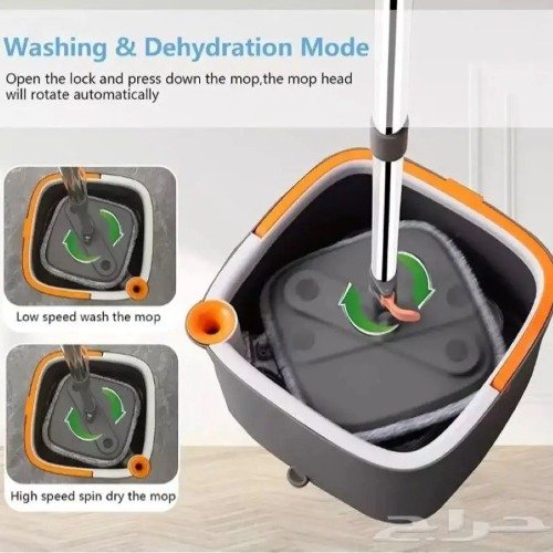 ممسحة أرضيات مربعة مع دلو تنظيف وتجفيف أوتوماتيكي Square Flat Mop with Self-Wringing Cleaning Bucket